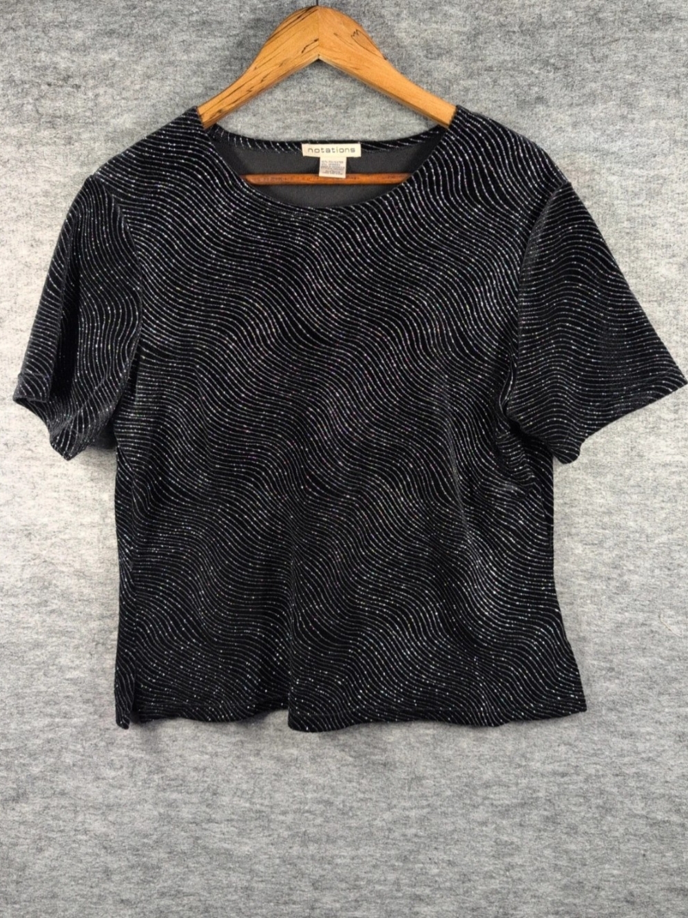 Vintage 90s Y2K Notations Womens Large Velvet Sparkle Glitter Top Party Disco L
